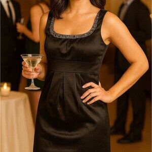 Party Dress Black Satin Cocktail 8 Beaded Neckline Prom Home